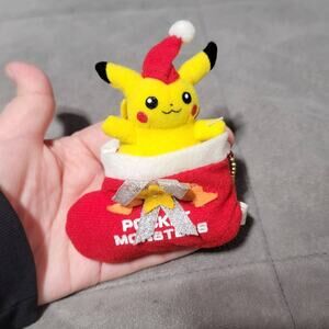 Pikachu Plush Santa Hat Stocking Keychain Tomy Pocket Monsters Nintendo Japan
